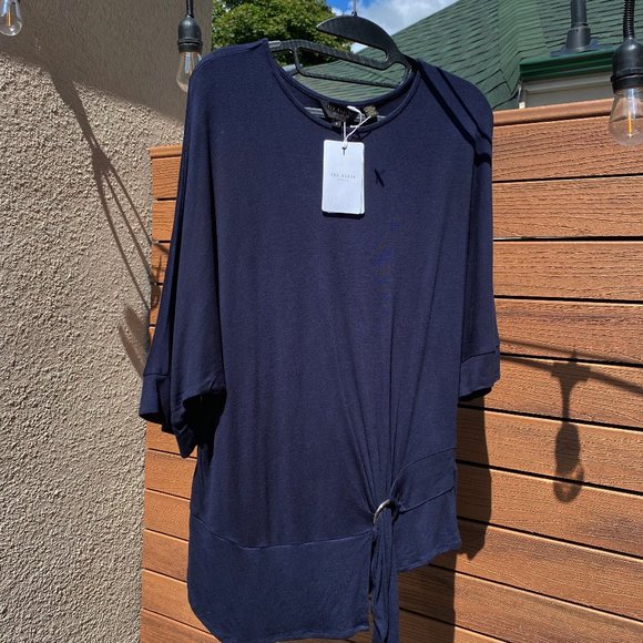 Ted Baker Drape Jersey Tee Navy Size 3 (USA 8) - Picture 2 of 6
